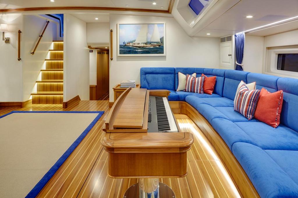 Cygnus Montanus - main saloon on the Yachting Developments built superyacht features a fold-away piano © Matt Crawford mattcrawfordphotography.com